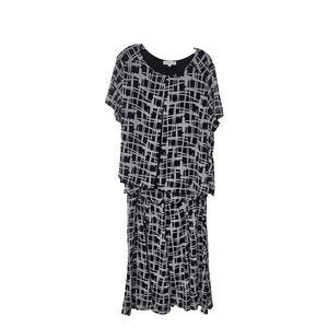 VINTAGE 90s Southern Lady Size XL Black White 2 Piece Midi Skirt & Shirt Set